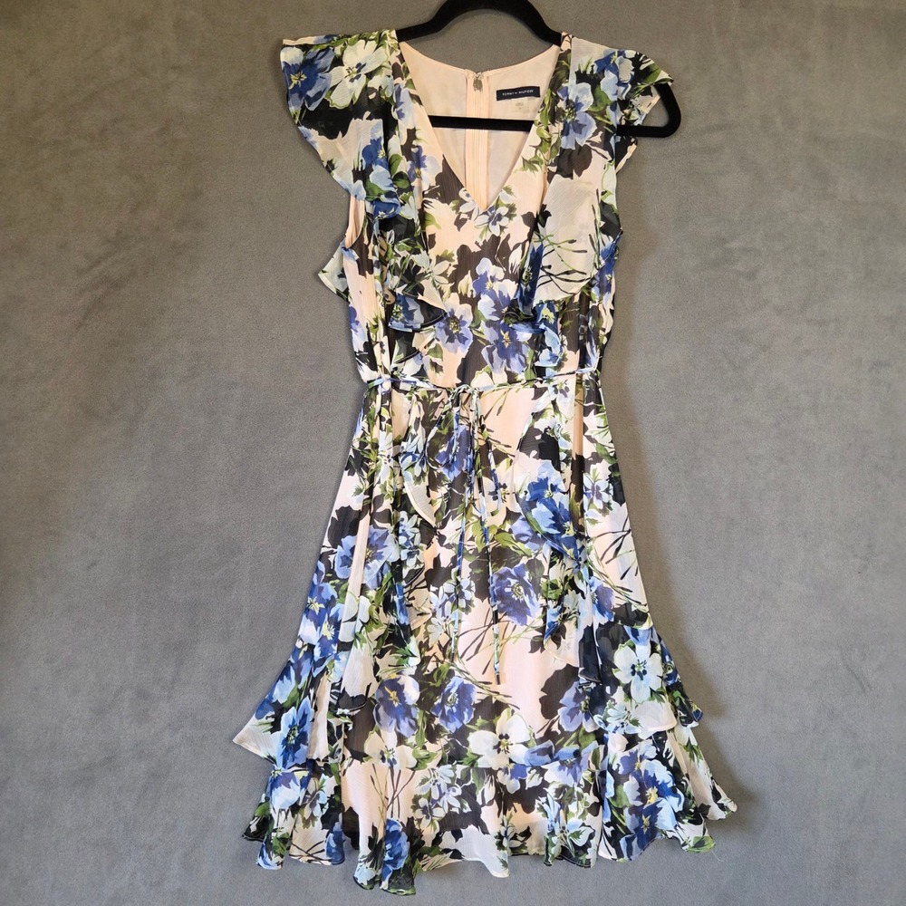 Tommy Hilfiger Floral Dress Women Size 6 Ruffle Romantic Cottage Garden Party